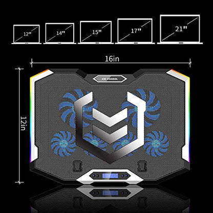 Gaming Laptop Cooling Pad 15-17.3 Inch, Laptop Fan with 6 RGB Cooling Fans, Laptop Cooling Stand with 6 Height Adjustable, Laptop Cooler with LCD Screen, 2 USB Ports, Phone Stand - size: 6 Fans