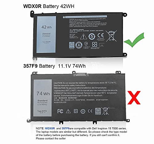 WDX0R Replacement Laptop Battery for Dell Inspiron 13 15 5000 7000 Series 5565 5570 7573 5379 5567 7378 5579 7560 7570 5568 7579 7375 5578 5378 Latitude 3340 3490 3590 3500 3390 Battery 11.4V 42Wh - size: WDX0R