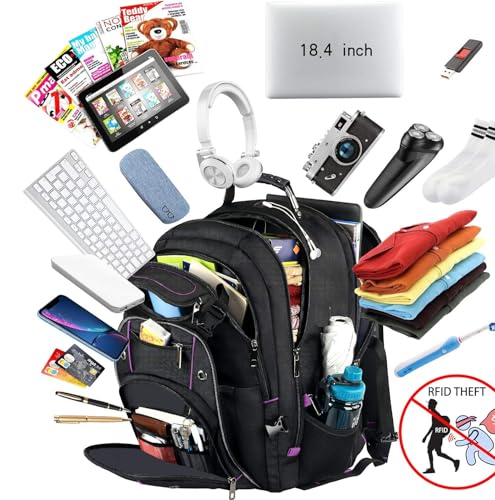 VECKUSON Unisex 18.4 Inch Laptop Backpack, Purple Rfid, For College Students And Adults - color: Purple