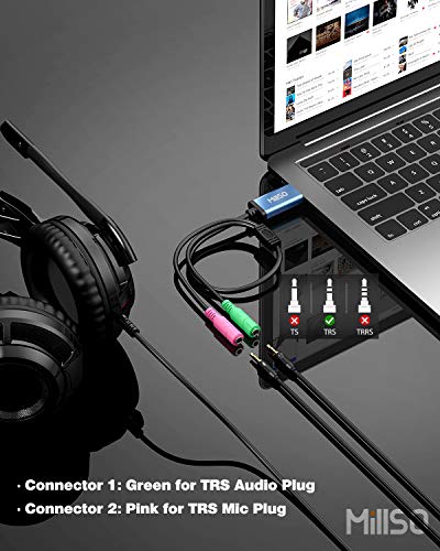 USB Audio Adapter Stereo External Sound Card, USB to 3.5mm TRS Headphone + Microphone Audio Jack Splitter for Dual-Plug Gaming Headset to Laptop, Desktop, PC, PS4, PS5 [Built_in Chip - 1 FT] - color: USB to 2 x 3.5mm TRS Headset Splitter