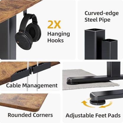 Claiks Electric Height Adjustable Standing Desk, 63x24 Inch, Rustic Brown | Smooth Height Adjustment, 4 Memory Presets, Cable Management Hub&Hook, Stable Steel Frame, 176lbs Capacity, Easy Assembly - color: Rustic Brown, size: 63