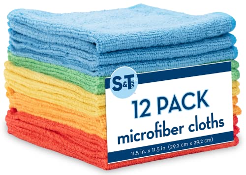 S&T INC. Microfiber Cleaning Cloth, 12 Pack, 11.5" x 11.5" | Bulk Cleaning Cloth for Home and Car, Reusable and Multi-Purpose Cleaning Rags, Machine Washable - size: 12 Pack