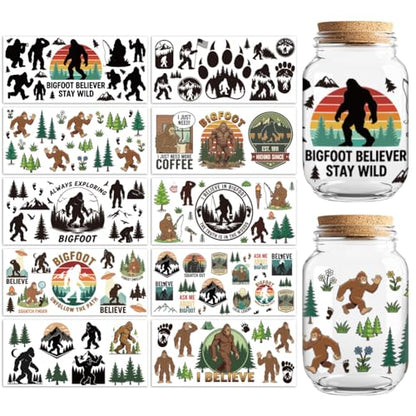 Bigfoot in Forest UV DTF Cup Wraps, 10 Sheets Transfer Sticker | Waterproof UV DTF Stickers, Custom Vinyl Decals for 16oz Coffee Cups Tumblers Bottles Mugs, DIY Gifts & Crafts - style: Bigfoot in Forest