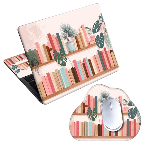 Laptop Skin Sticker Decal 15-15.6 Inch with Cute Mouse Pad, Universal Reusable Vinyl Sticker for 12.1 13 13.3 14 15.4 Inch Netbook and Notebook PC, Bookcase Plants - color: Bookcase Plants