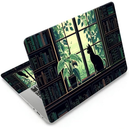 Universal Laptop Skin Sticker Decal 11-15.6 Inches, Cat Green Plants | Reusable Vinyl Sticker for 12.1 13 13.3 14 15.4 Inches Notebook PC, Scratch Resistant Waterproof, Easy to Trim & Apply - color: Cat Green Plants
