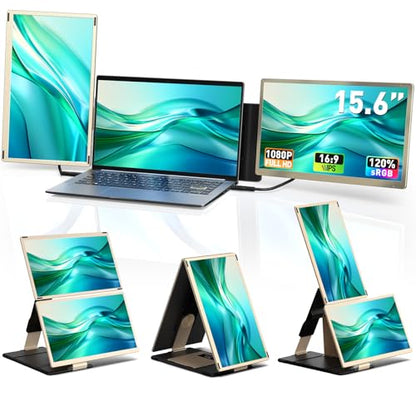Laptop Screen Extender Triple 15.6" - Portable Monitor FHD 1080P 120% sRGB IPS Detachable Extra Screen Extended Monitor, Plug & Play, Compatible with Windows/Mac/Android/Chrome/Linux - size: 15.6"