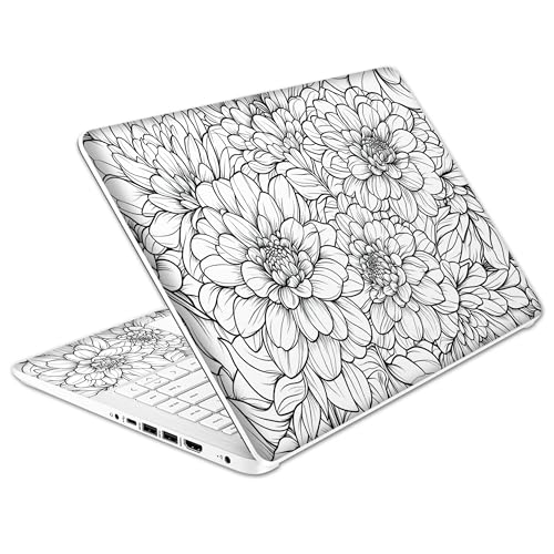 Laptop Skin Decal HP 14" - Black White Botanical, Laptop Cover Sticker, No Cutting Required, No Bubble, Waterproof, Scratch Resistant - Including Wide Screen and Wrist Pad - size: 14 inch