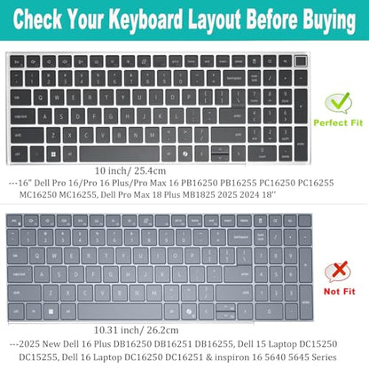 2 PCS Keyboard Cover for 16" Dell Pro 16/Pro 16 Plus/Pro Max 16 PB16250 PB16255 PC16250 PC16255 MC16250 MC16255, Dell Pro Max 18 Plus MB1825 2026-2024 18'' Laptop (NOT FIT Pro 16 Premium DA16250) - color: MGreen+Clear