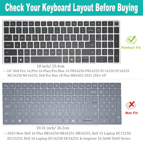 2 PCS Keyboard Cover for 16" Dell Pro 16/Pro 16 Plus/Pro Max 16 PB16250 PB16255 PC16250 PC16255 MC16250 MC16255, Dell Pro Max 18 Plus MB1825 2026-2024 18'' Laptop (NOT FIT Pro 16 Premium DA16250) - color: OPink+Clear