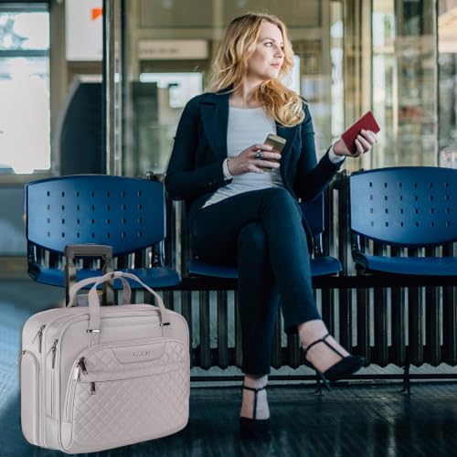EMPSIGN Rolling Laptop Bag Women, Rolling Briefcase 15.6 Inch, Grey Pink | Water-Repellent, Airline Approved, Overnight Computer Bag, Rolling Briefcase with Wheels, Travel Business Work - color: Quilted Grey Pink