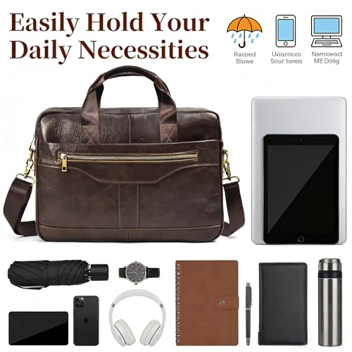 Leather Laptop Bag for Men Briefcase Fits 15.6 Inch Notebook Portable Shoulder Messenger Crossbody Bag for Travel Office - color: 17coffee