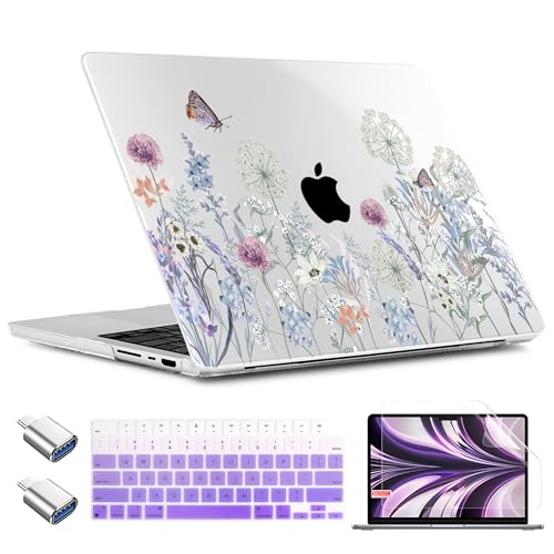 TWOLSKOO Compatible with MacBook Pro 14 inch Case M5 2026 2025-2021 Release M4 M3 M2 M1 Pro/Max Chip, Plastic Hard Shell & Keyboard Cover & USB C to USB Adapter & Screen Film, Dandelions - color: Dandelions