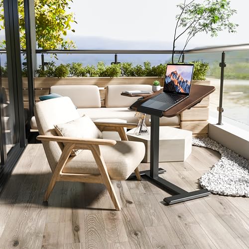 ETHU Overbed Table with Tilting Top, Medical Table with Wheel Height Adjustable - Laptop Bedside Table with Locking Wheels for Hospital, Home, and Office (Walnut) - color: Black