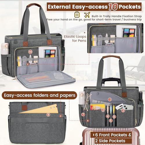 RAINSMORE Teacher Tote Bag 15.6 inch Laptop Bag for Women Work Bags Nurse Bag Lightweight Laptop Tote Computer Briefcase - color: Grey