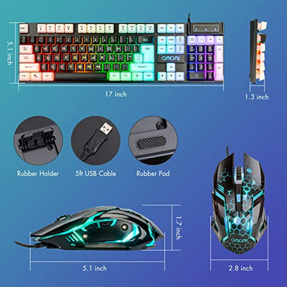 CHONCHOW Light Up Keyboard and Mouse Combo, Full Size RGB Gaming LED Keyboard and Rainbow Wired Gaming Mouse for PS4 PS5 Xbox One Computer Desktop PC Gamer Office - color: Main Black