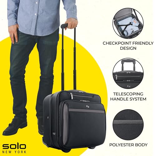 Solo New York Rolling Case with Wheels - Roller Laptop Bag, Wheeled Briefcase for Women & Men, Carry On Size for Travel, Fits 16" Computer - West Side, Black