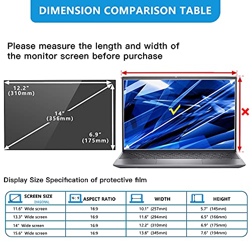 Laptop Privacy Screen 14 in, FILMEXT Privacy Protection Filter for Laptop 14"Asus/ 14"Acer/14"HP/14"Dell/14"Toshiba 16:9, Anti-Spy,Anti-Glare,Blocks 99% UV & Blue Light -Matte Privacy Screen Protector