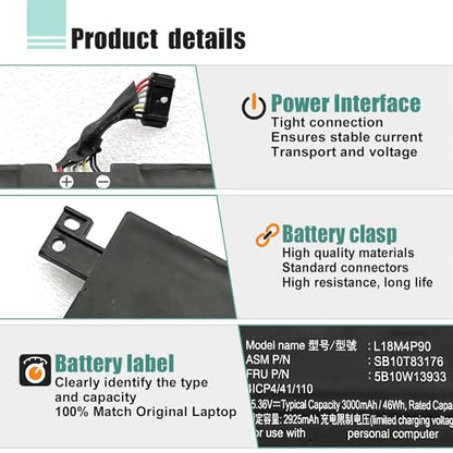 46Wh L18D4P90 L18M4P90 L18C4P90 Laptop Battery Replacement for ThinkPad L13 Yoga 1st Gen/2nd Gen/20R5 20R6 Series SB10T83177 SB10T83119 SB10T83120 02DL031 - size: 9.53*4.45*0.24inch L18D4P90