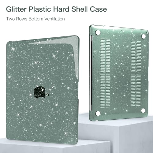 MOSISO Compatible with MacBook Air 13 inch Case M5 M4 M3 M2 2026-2022 | 4 in 1 Kit Bling Sparkly Hard Shell for MacBook Air 13.6 inch Case, Glitter Cover, A3449 A3240 A3113 A2681, Emerald Green - color: Emerald Green