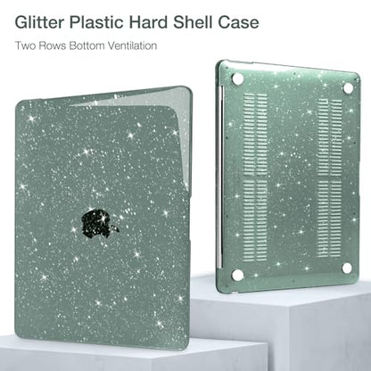 MOSISO Compatible with MacBook Air 13 inch Case M5 M4 M3 M2 2026-2022 | 4 in 1 Kit Bling Sparkly Hard Shell for MacBook Air 13.6 inch Case, Glitter Cover, A3449 A3240 A3113 A2681, Emerald Green - color: Emerald Green