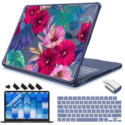 Teryeefi Anti-Crack Case Cover for MacBook Neo 13 inch 2026 Release A3404 | flexible TPU/shockproof/ ultra thin /lightweight/ anti fingerprint / with keyboard cover screen protector/Tropical Flower - color: Tropical Flower & Leaf