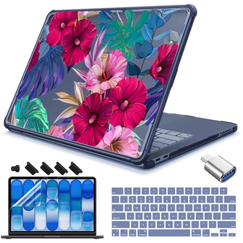 Teryeefi Anti-Crack Case Cover for MacBook Neo 13 inch 2026 Release A3404 | flexible TPU/shockproof/ ultra thin /lightweight/ anti fingerprint / with keyboard cover screen protector/Tropical Flower - color: Tropical Flower & Leaf