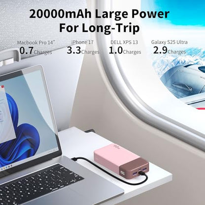 NOBIS Power Bank 90W 20,000mAh Laptop Portable Charger | PD Fast Charging Battery Pack, 4-Port, Digital Display, Compatible Laptop, Tablet, Phone and More - color: Pink