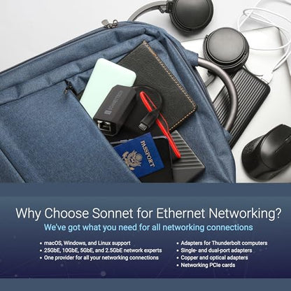 Sonnet Solo5G USB-C to 5 Gigabit Ethernet Adapter – RJ45 Supports 5Gbs, 2.5Gbps, 1Gbps, and 100Mbps, Plug-and-Play. Compatible with USB-C or Thunderbolt Port, Mac, Windows, and Linux