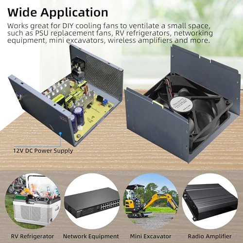 12V DC 120mm 120x120x25mm Cooling Fan 2Pin 2Wire 1600RPM 2-Pack | Durable 2-Pin XH2.54 Connector Easy to Install Versatile for Computer PSU RV Refrigerator Amplifier - size: 120x25mm