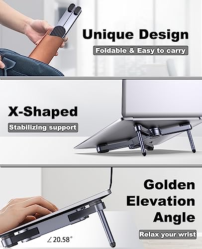 YICOSUN New Concept Laptop Stand - Adjustable Ergonomic Aluminum Riser for MacBook Pro/Air up to 15.6” - Foldable & Portable Computer Stand for Desk, Students, Office, Travel, Gaming - Silver - color: Silver
