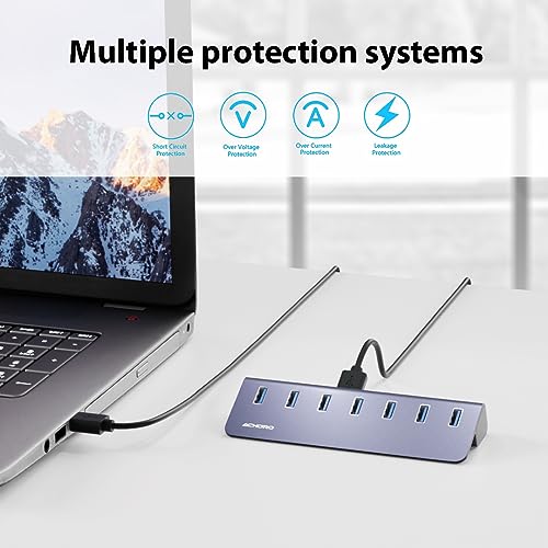 10Gbps Powered USB 3.2 Gen 2 Hub, Aluminum 7-Port USB Expander with USB-A and USB-C for Computer, Mac, PC, Smartphone, Tablet
