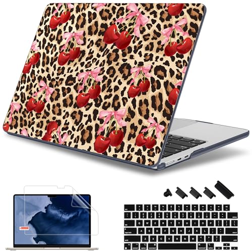 May Chen for MacBook Air 15 inch Case M5 M4 M3 M2 2026 2024-2023, Model A3448 A3241 A3114 A2941, Closes Seamlessly Hard Shell Laptop Cover with Keyboard Cover, Cherry and Cheetah - color: Cherry & cheetah