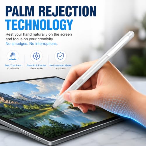 Active Pen for HP Omnibook Envy x360 Spectre Pavilion, Palm Rejection | 1024 Pressure Levels, 300-Day Battery, Dual Side Button, No Bluetooth, MPP 1.51 for Drawing & Note-taking - color: Silvery