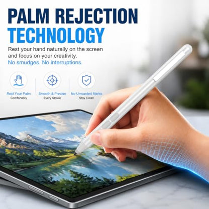 Active Pen for HP Omnibook Envy x360 Spectre Pavilion, Palm Rejection | 1024 Pressure Levels, 300-Day Battery, Dual Side Button, No Bluetooth, MPP 1.51 for Drawing & Note-taking - color: Silvery