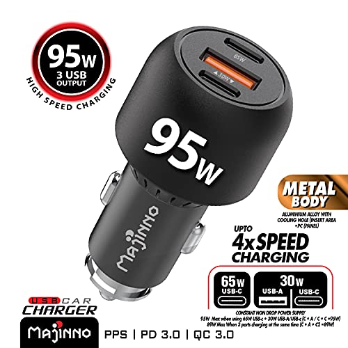 USB C Car Charger Fast Charge pd PPS 95w for iPhone Laptop 65w 30w Super Type QC 3.0 Cigarette Lighter Adapter MacBook Ipad Pixel Chargers Usbc Black Matte