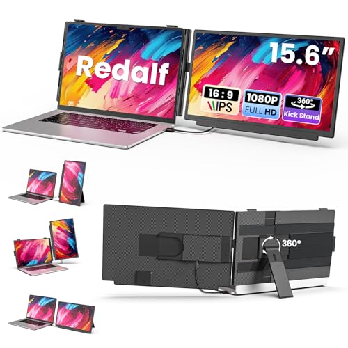 Redalf 15.6" Laptop Screen Extender, FHD 1080P Portable Monitor, Detachable and Plug-Play Travel Laptop Monitor Extender Fit for 14"-17.3" Laptops, Dual Monitor Compatible for Mac/Wins/Dex/Chrome - color: Matte Black