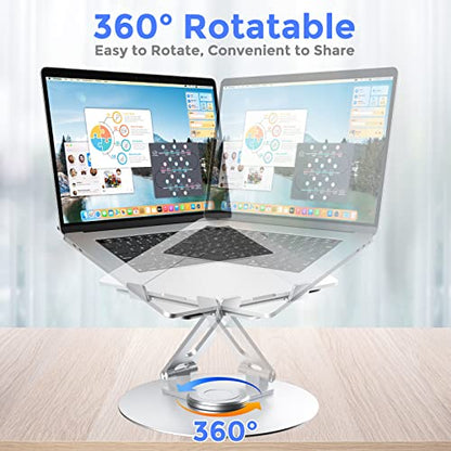 Swivel Laptop Stand for Desk, Adjustable Height Aluminum Computer Stand with 360 Rotating Base, Foldable Ergonomic Riser, Portable Laptop Holder Compatible with MacBook, All Laptops 10-17'', Chrome - color: Chrome