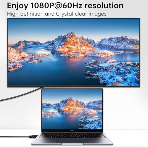 HDMI to VGA Cable 6FT, Gold-Plated 1080P@60Hz Uni-Directional HDMI Source to VGA Display Cable (Male to Male) Compatible for Computer, Desktop, Laptop, PC, Monitor, Projector, HDTV, Roku, Xbox, PS5