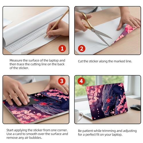 Universal Laptop Skin Sticker Decal, 12"-15.6" Aesthetic Vinyl Wrap, Black Dragon Cherry Blossom Waterproof Notebook Cover Art Protector for MacBook HP Dell Lenovo, Fits 13" 14" 15" 15.6" - color: Black Dragon Cherry Blossom