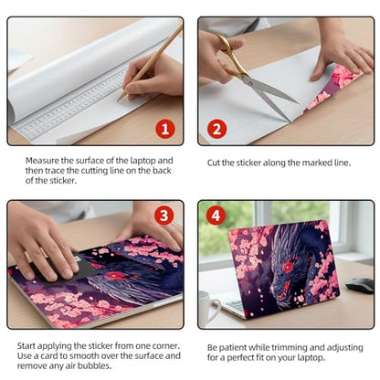 Universal Laptop Skin Sticker Decal, 12"-15.6" Aesthetic Vinyl Wrap, Black Dragon Cherry Blossom Waterproof Notebook Cover Art Protector for MacBook HP Dell Lenovo, Fits 13" 14" 15" 15.6" - color: Black Dragon Cherry Blossom