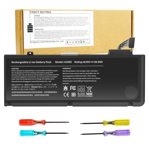 63.5Wh A1322 A1278 Laptop Battery for MacBook Pro 13 inch [Mid 2009 2010 2011 2012 Version] 661-5229 661-5557 020-6547-A 020-6765-A MB990LL/A MB991LL/A MC724LL/A，not for A1278 [2008 Version] - size: 8.33*3.42*0.55inch A1322