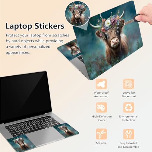 Laptop Skin Sticker Decal 15.6 Inch,12 13 13.3 14 15 15.6 in Laptop Netbook Skins for Notebook,Art Decal Removable Waterproof Scratch Resistant,Universal Vinyl Cover,Cute Highland Cow - color: Cute Highland Cow