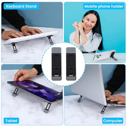 Mini Portable Laptop Stand for Desk, Portable Keyboard Riser Three Tilt Angle Adjustable Foldable Invisible Laptop Riser Self-Adhesive Computer Stand Feet for Most Keyboards (Black, 2) - style: Black