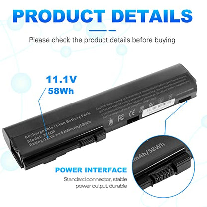 Futurebatt New 5200mAh Laptop Battery for HP Elitebook 2560p 2570p SX03 SX06 632423-001 HSTNN-DB2K - size: 2560P 8.86 3.15 1.38in