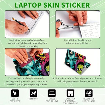 Laptop Skin Sticker Decal, Universal Protective Cover Fit 12 13 14 15.6 Inch Notebook, Reusable Water-Resistant Vinyl Decal w/ 2 Wrist Pads for Business Travel Office, Art Comic - color: Art Comic