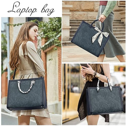 Laptop Bag for Women 15.6 Inch Laptop Tote Bag Waterproof Leather Computer Bag Business Lightweight Office Briefcase Large Shoulder Handbag Deep Blue - color: Deep Blue
