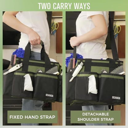 SCAVATA Compact Wearable Cleaning Caddy with Handle & Shoulder Straps | Small Cleaning Supplies Organizer, Under Sink & Car Cleaning Tools Storage Bag for Housekeepers Cleaners, Armygreen - color: Armygreen
