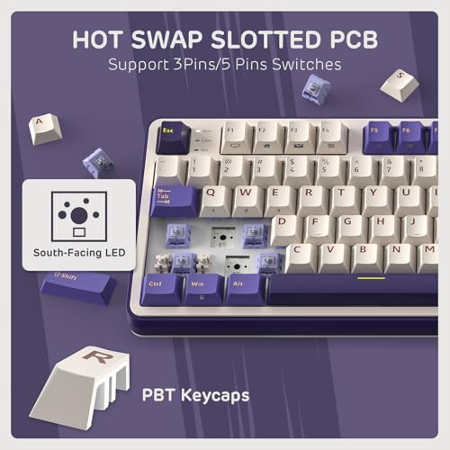 RK ROYAL KLUDGE S98 Mechanical Keyboard w/Smart Display & Knob, 96% RGB Wireless Gaming Keyboard BT/2.4G/USB-C, Hot Swappable Custom Keyboards, Software Support, Silent Computer Gaming Keyboard - color: Lavender Purple, size: Linear Silent Switch