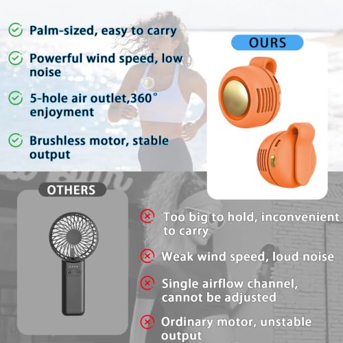 Portable Clip-On Fan, Mini USB Rechargeable 360° Rotatable Fan, Personal Fan 3-Speed Silent Mini Bladeless Fans (Orange) - color: 1 pack (A-Orange)