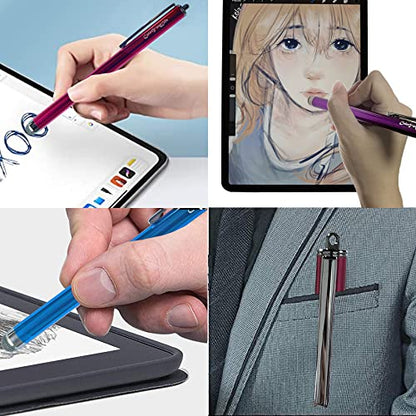 3-Pack 5.3'' Micro-Knit Mesh Tip Capacitive Stylus Pens for Touch Screens with Replaceable Fiber Tips, Universal Stylus Pens and Cleaning Cloth (Hot Pink, Light Blue, Purple) - color: Hot Pink, Light Blue, Purple